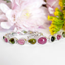 Cascading Bezel Set Multi-Stone Tourmaline Pear Cut Silver Bracelet