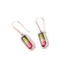 Elegance Personified Diamond Halo Shepherd Hook Watermelon Tourmaline White Gold Earrings