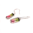 Elegance Personified Diamond Halo Shepherd Hook Watermelon Tourmaline White Gold Earrings