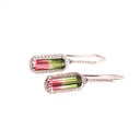 Elegance Personified Diamond Halo Shepherd Hook Watermelon Tourmaline White Gold Earrings