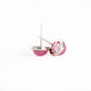 Silver Cabochon Oval Cut Ruby Earrings