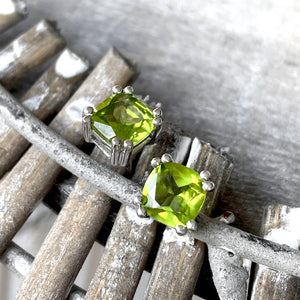 Generous Cushion Cut Double Claw Peridot Studs