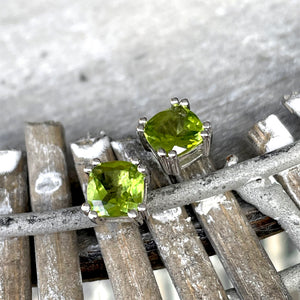 Generous Cushion Cut Double Claw Peridot Studs