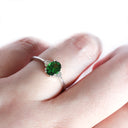 Grace Personified Oval Tsavorite And White Diamond Trilogy White Gold Ring