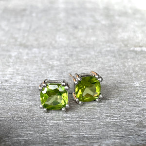 Generous Cushion Cut Double Claw Peridot Studs