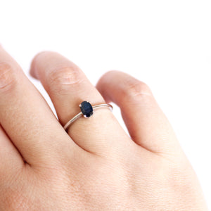 Petite Silver Oval Cut Sapphire Ring