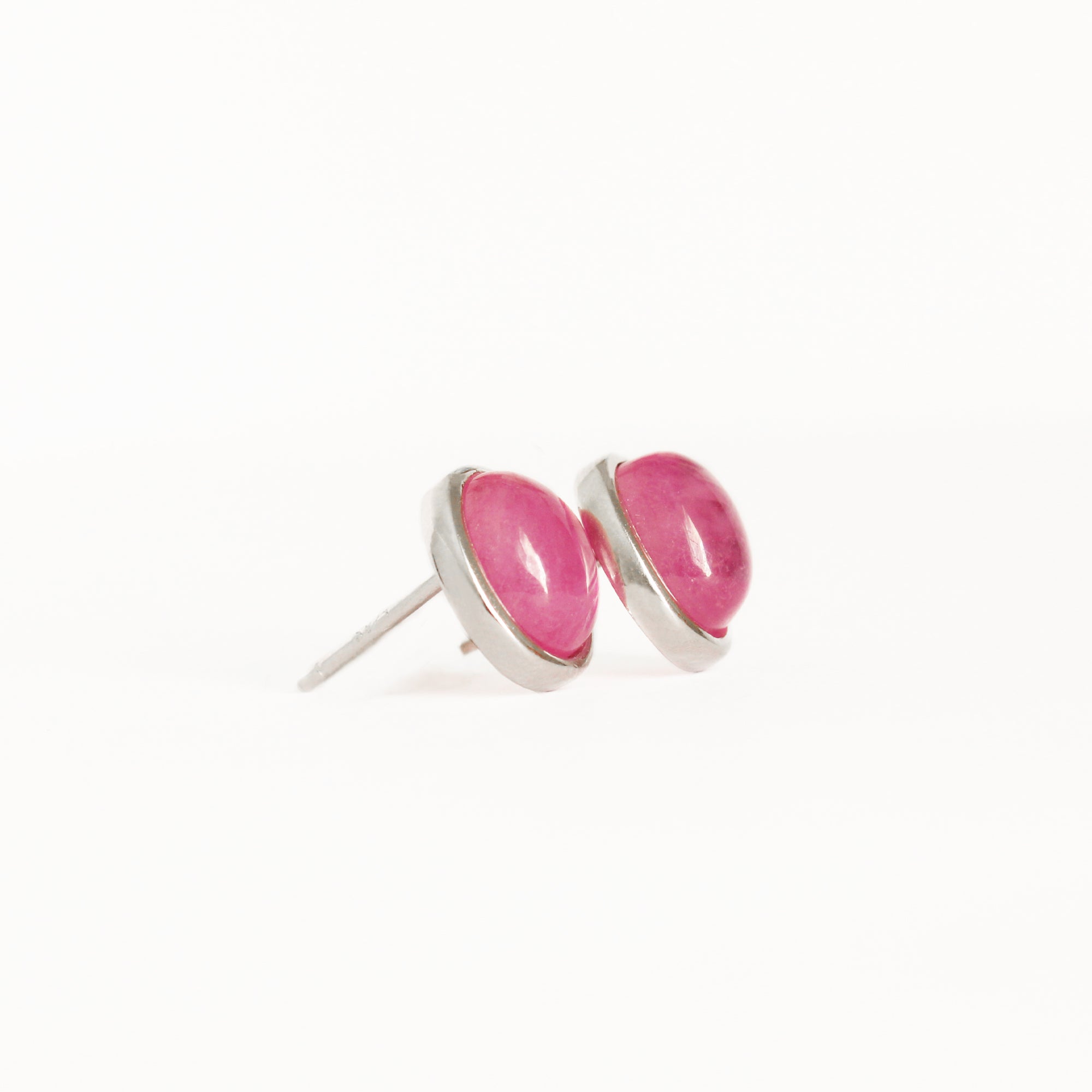 Silver Cabochon Oval Cut Ruby Earrings