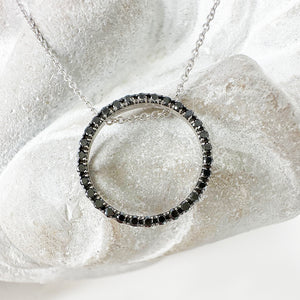 Elegance Defined Black Diamond in White Gold Halo Pendant