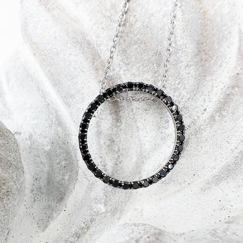 Elegance Defined Black Diamond in White Gold Halo Pendant