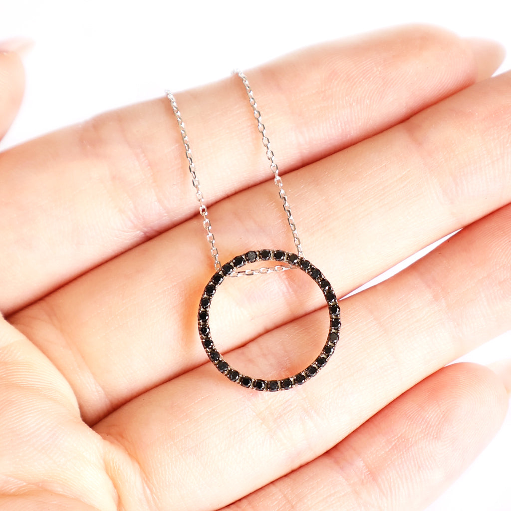 Elegance Defined Black Diamond in White Gold Halo Pendant