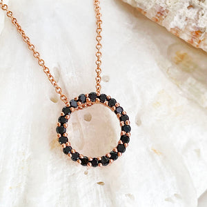 Black Diamond Rose Gold Halo Pendant