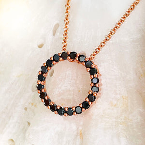Black Diamond Rose Gold Halo Pendant