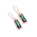 Elegance Personified Diamond Halo Shepherd Hook Green Tourmaline Rose Gold Earrings