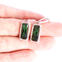 Elegance Personified Diamond Halo Shepherd Hook Green Tourmaline Rose Gold Earrings
