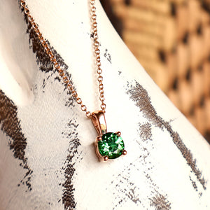 Elegant Claw Set Round Cut Tsavorite Rose Gold Pendant