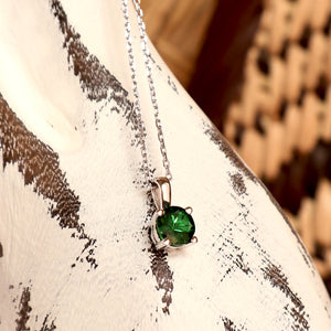 Elegant Claw Set Round Cut Tsavorite White Gold Pendant