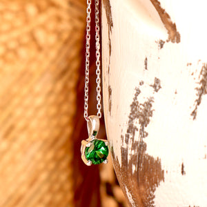 Elegant Claw Set Round Cut Tsavorite White Gold Pendant