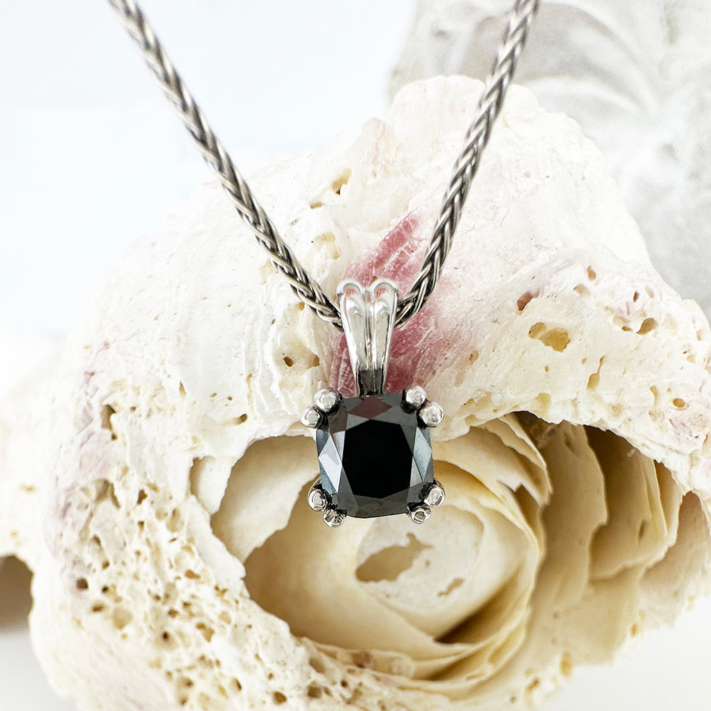 Elegant Cushion Cut Double Claw Black Diamond Pendant