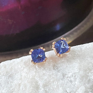Cushion Cut Rose Gold Tanzanite stud earrings