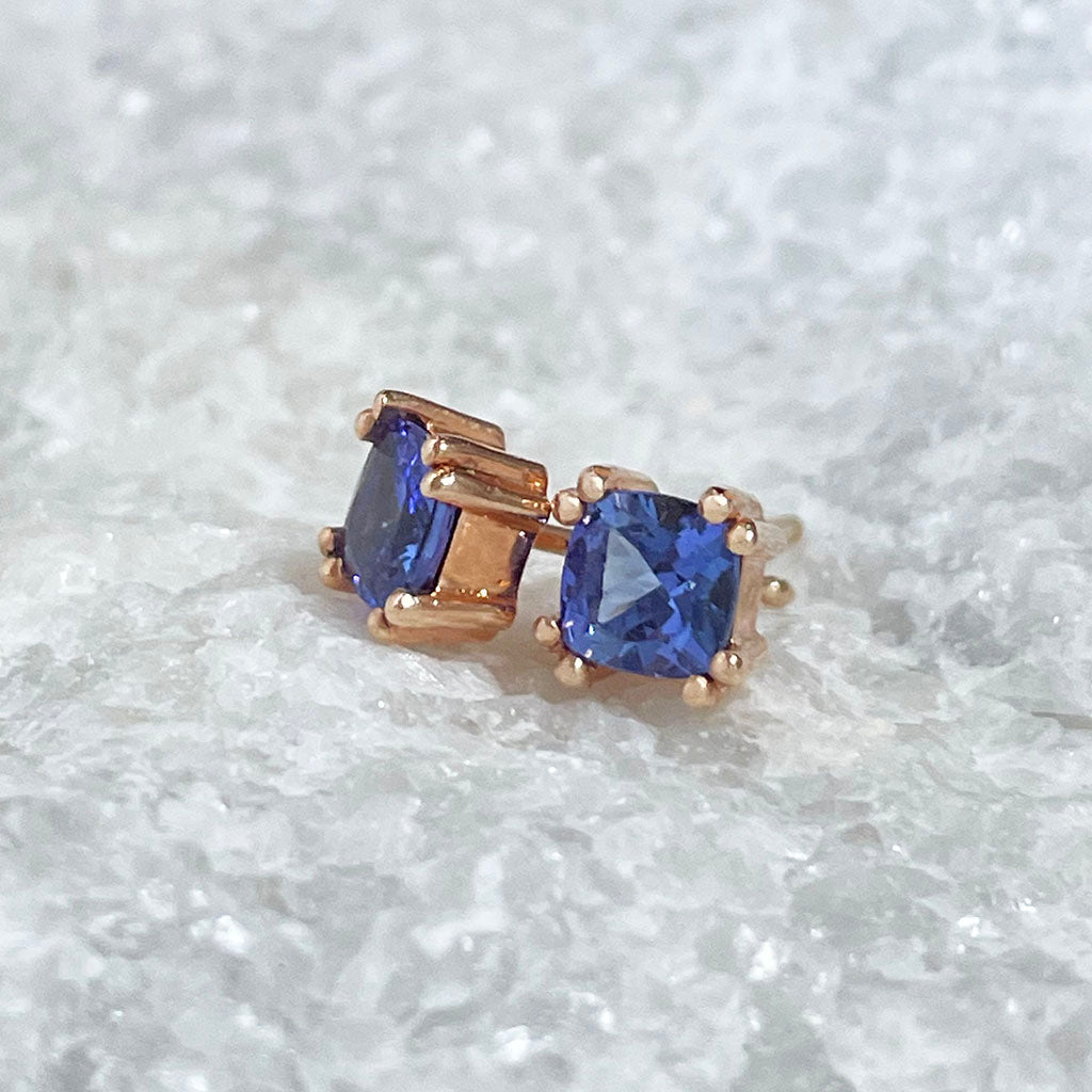 Cushion Cut Rose Gold Tanzanite stud earrings