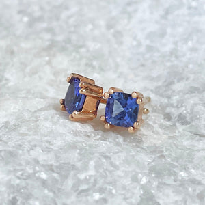 Cushion Cut Rose Gold Tanzanite stud earrings