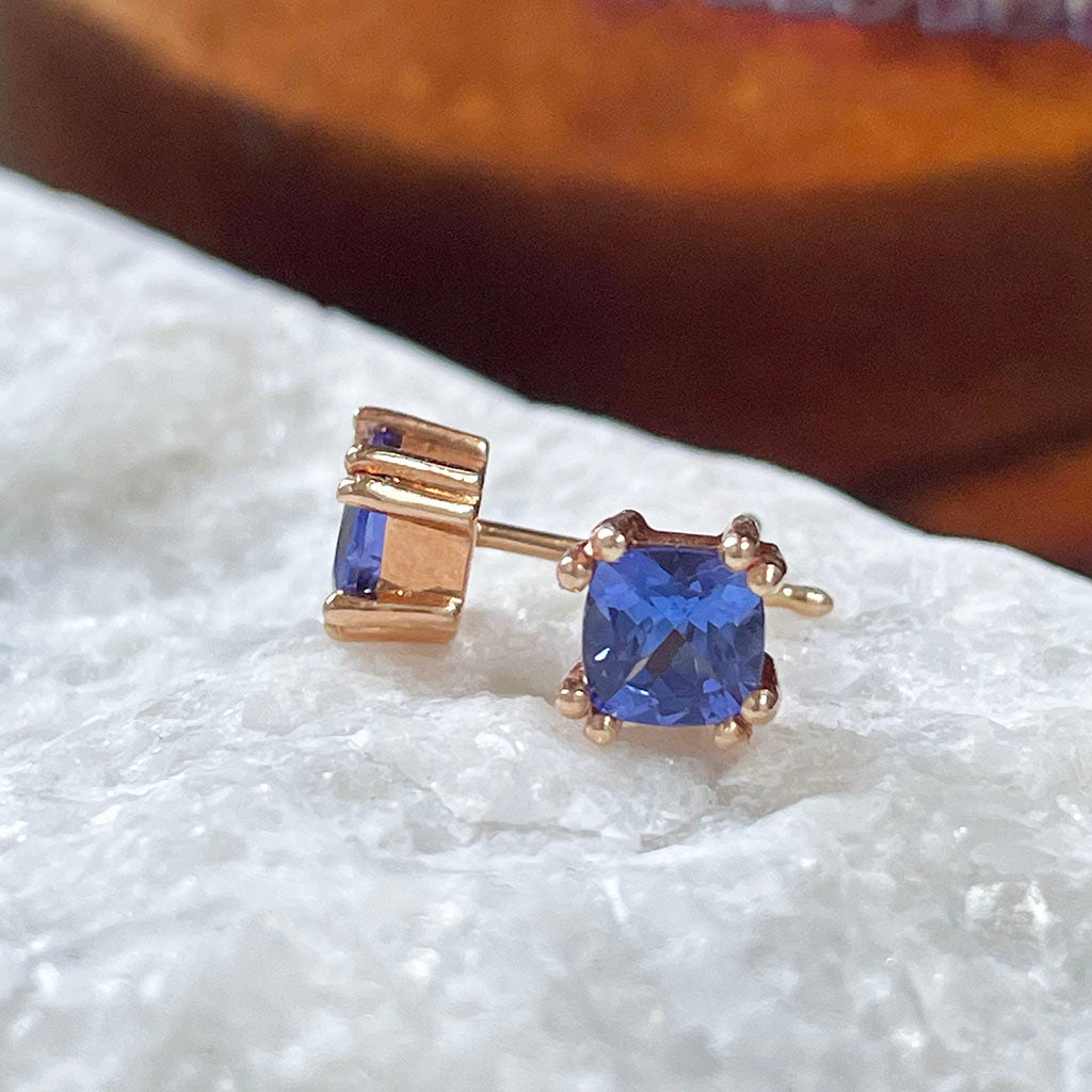 Cushion Cut Rose Gold Tanzanite stud earrings