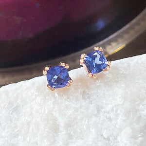 Cushion Cut Rose Gold Tanzanite stud earrings