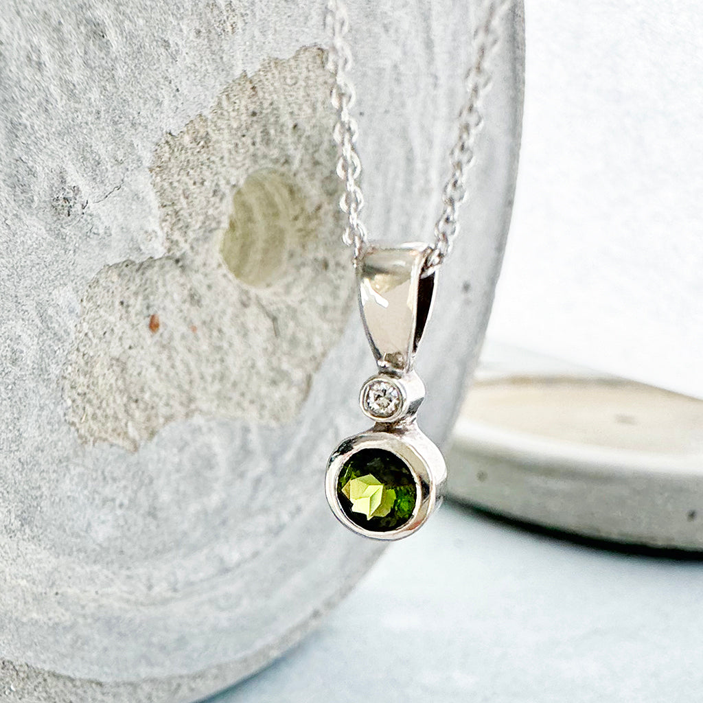 Green Tourmaline and Diamond Pendant