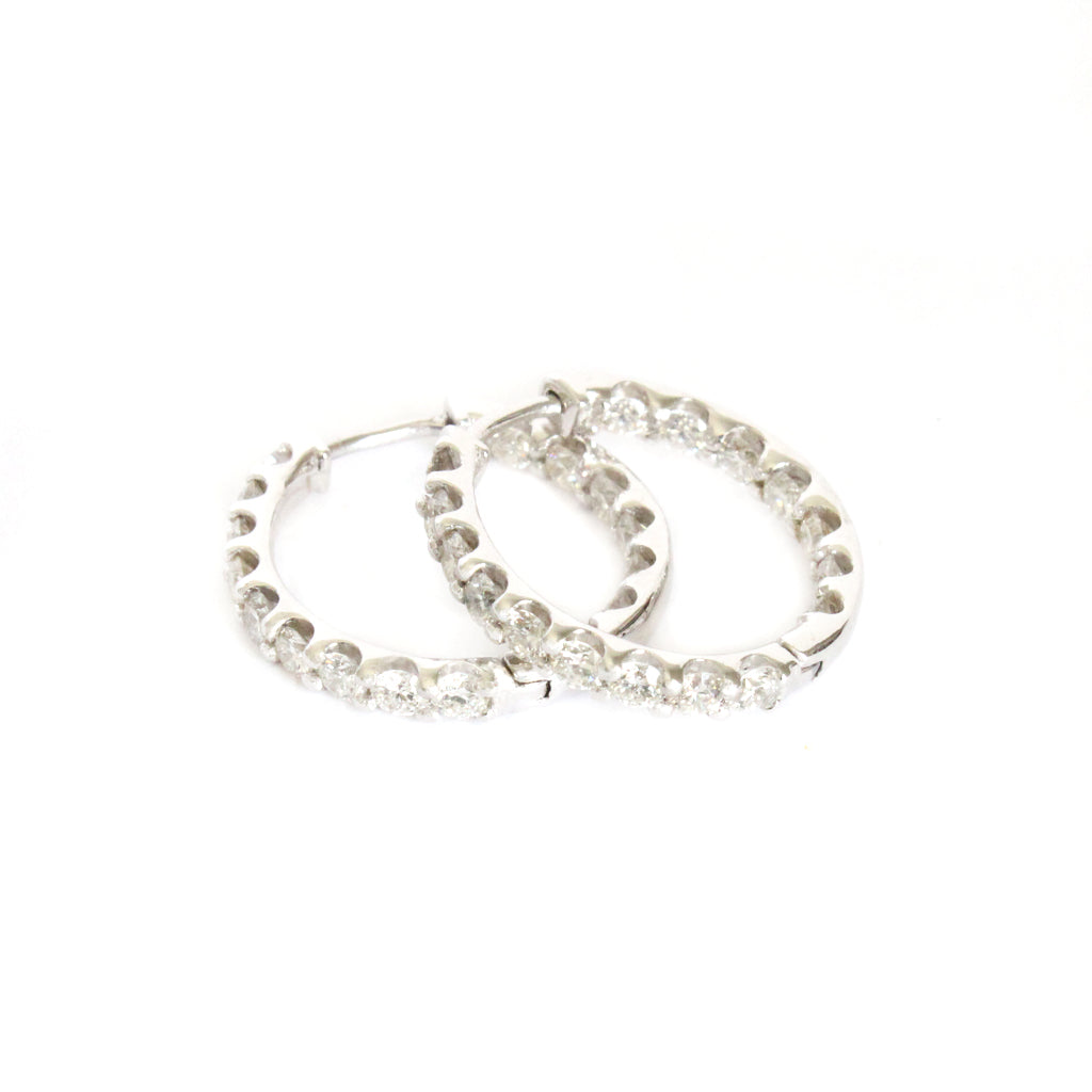 Elegant Double White Diamond White Gold Hoops