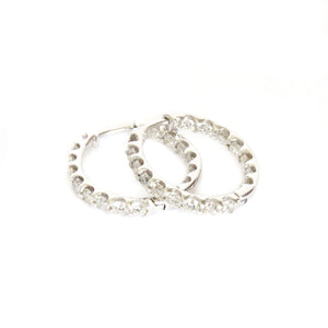Elegant Double White Diamond White Gold Hoops
