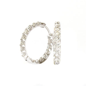Elegant Double White Diamond White Gold Hoops