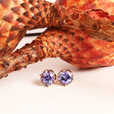Elegant Floral Six Claw Round Cut Tanzanite Yellow Gold Studs