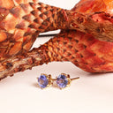 Elegant Floral Six Claw Round Cut Tanzanite Yellow Gold Studs