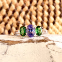 Elegant Trilogy Tanzanite and Tsavorite Diamond Ring White Gold Ring