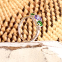 Elegant Trilogy Tanzanite and Tsavorite Diamond Ring White Gold Ring
