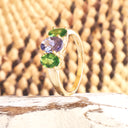Elegant Trilogy Tanzanite and Tsavorite Diamond Ring Yellow Gold Ring