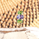 Elegant Trilogy Tanzanite and Tsavorite Diamond Ring Yellow Gold Ring