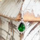Elegantly Classic Pear Cut Tsavorite White Diamond Halo White Gold Pendant