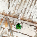Elegantly Classic Pear Cut Tsavorite White Diamond Halo White Gold Pendant