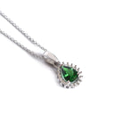 Elegantly Classic Pear Cut Tsavorite White Diamond Halo White Gold Pendant