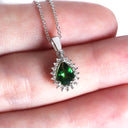 Elegantly Classic Pear Cut Tsavorite White Diamond Halo White Gold Pendant