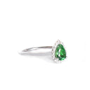 Elegantly Classic Pear Cut Tsavorite White Diamond Halo White Gold Ring