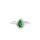 Elegantly Classic Pear Cut Tsavorite White Diamond Halo White Gold Ring