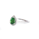 Elegantly Classic Pear Cut Tsavorite White Diamond Halo White Gold Ring