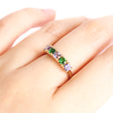 Elegantly Looped Gallery Tanzanite and Tsavorite Yellow Gold Ring