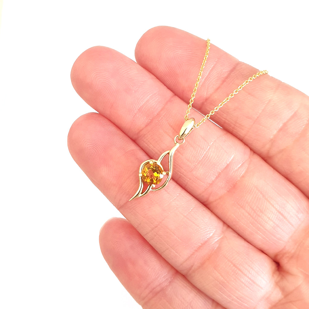 Flame Inspired Citrine Yellow Gold Pendant