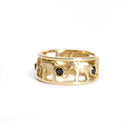 Elephant Chain Ring with Black Diamonds and Yellow Gold Borders