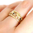 Elephant Chain Ring with Black Diamonds and Yellow Gold Borders