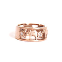 Elephant Chain Ring with White Diamonds and Rose Gold Borders