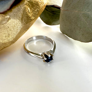 Elevated Six Claw Sapphire White Gold Ring